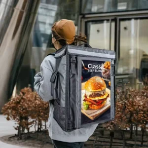 Outdoor LCD Food Delivery Bag Water-proof Riding Takeaway Advertising Walking Backpack Digital Billboard With Battery